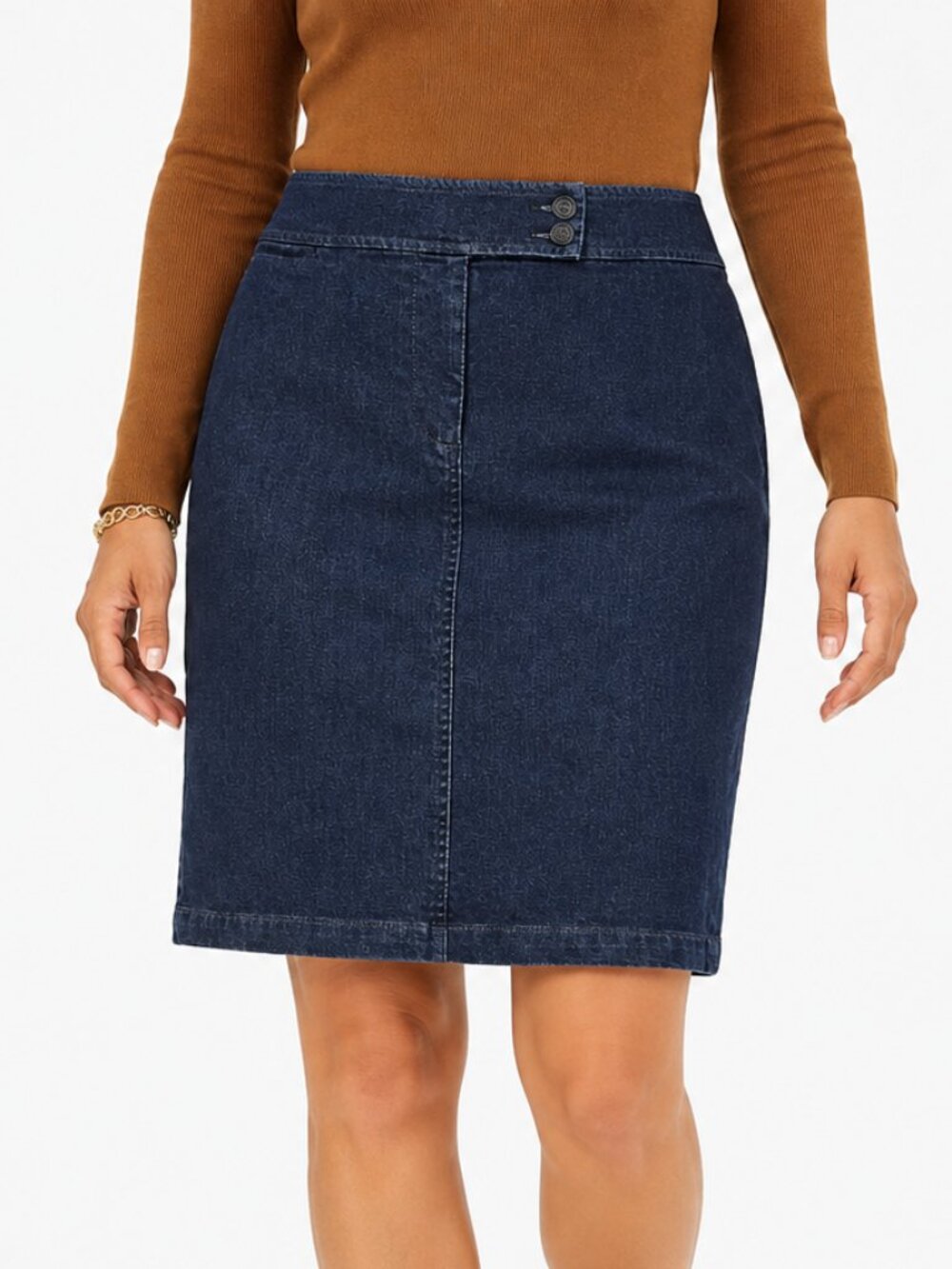 Talbots Dark Wash Denim Blue Jean Knee Length Minimalist Pencil Skirt [size 6]